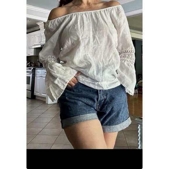 Alessia Pacini Tops - Alessia Pacini Italy White Linen Tunic Top Women Sz S Beachie coastal vacation
